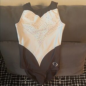 Black and White Leotard with Rhinestones - Competition Leotard